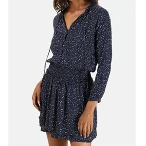 Rails Jasmine Navy Nova Dress Star Print Smocked Waist Long Sleeve Size Medium